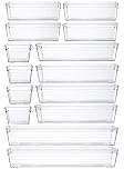 Grace Store 14 Pcs Clear Plastic Drawer Organiser Trays Desk Versatile Kitchen Drawer Organiser Storage Tray for Makeup Bedroom Office