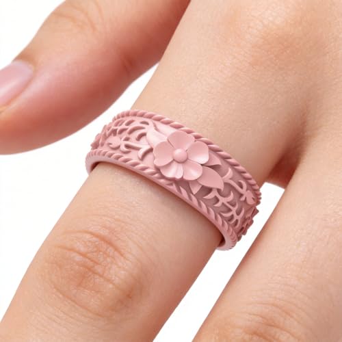 Image of Silicone Wedding Rings for Women 1 /4 /7 Packs -Stackable Silicone Rubber Wedding Bands - Innovative Flower & Vine Collection