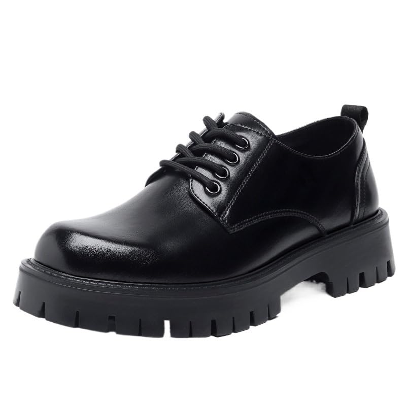 Man Oxford Shoes Classic Round Toe Lace Up Lug Sole Soft Bottom Business Work Dress Shoes Non-Slip Heightening Derby Shoes