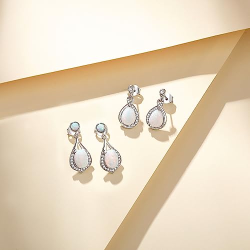 FANCIME Created Opal Earrings Sterling Silver Teardrop Stud Earrings with 2 White Fire Opal Stones October Birthstone Earrings Fine Jewelry for Women4