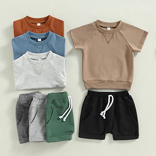 Summer Baby Boy Short Sleeve T-Shirt Tops & Shorts 2Pcs Casual Outfit 0-3 Years Toddler Boy Clothes Set (Grey & Green, 0-6 Months) #TOP1
