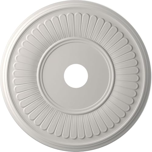 Image of Ekena Millwork CMP22BEGBW Berkshire Thermoformed PVC Ceiling Medallion (Fits Canopies up to 10 1 /8 inch), 22 inchOD x 3 1 /2 inchID x 1 inchP, UltraCover Satin Blossom White