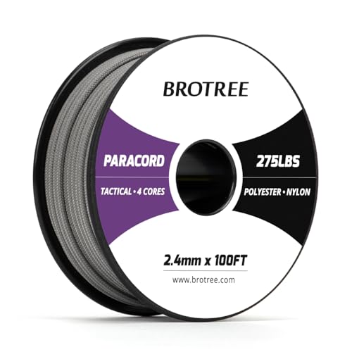 Brotree 275 Paracord 2.4mm Tactical Cord 100ft Nylon Cord (Grey)