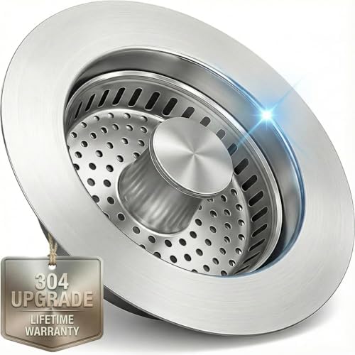 Alifecxwwy® 3-in-1 Kitchen Sink Drain Strainer, 304 Stainless Steel Pop Up Sink Stopper with Durable Brass Core & Anti-Clogging Basket Filter for US Standard 3-1/2'' Drains