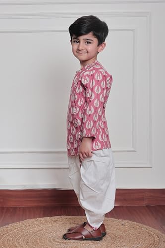 Image of POLKA TOTS Premium Cotton Dhoti Kurta Set for Kids Boys - Traditional Angrakha Style Ethnic Wear for Baby Boys | Breathable Soft Fabric Festive Outfit for Haldi, Weddings & Traditional Events