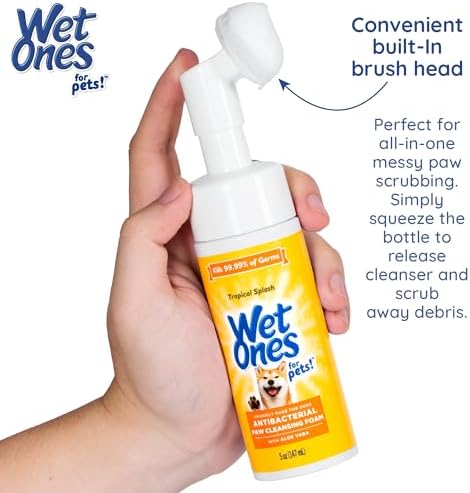 Wet Ones for Pets Antibacterial Dog Paw Cleaner with Built-in Scrubber Brush, Tropical Splash Scent - Foaming Cleanser for Dog Paws - Paw Washer & Grooming Care, 5 Ounce - 1
