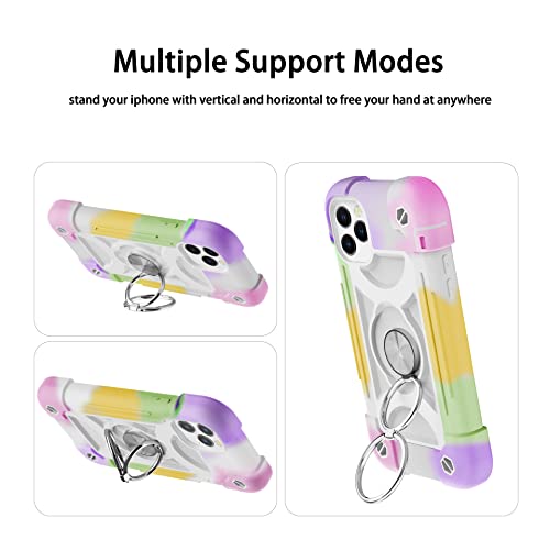 Image of MARKILL Compatible with iPhone Case with Ring Stand, Military Grade Drop Protection Full Body Rugged Heavy Duty Protective Durable Cover iPhone. (Rainbow White, iPhone 12 Pro Max 6.7 inch)