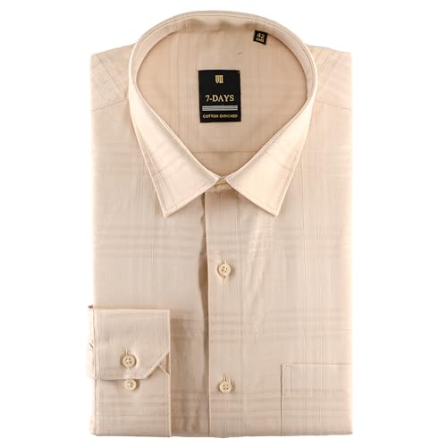 Image of 7-DAYS Men's Premium Formal Shirts - Regular Fit, Full Sleeve, 100% Pure Cotton, Self-Design, with Pocket - Stylish Office Shirts for Men