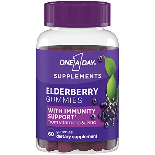One A Day Elderberry Gummies with Immunity Support from Vitamin C and Zinc, Gluten Free, Dietary Supplement for Adults, 60 Count