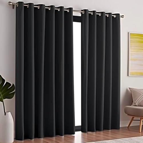 PANOVOUS Bedroom Separate Divider Curtain for Privacy - Portable House Partition Screen Eyelet Blackout Curtains 8ft Tall for Sliding Glass Door One Panel 100W X 96L Inch BLACK