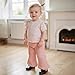 Demdzq Toddler Baby Girl Summer Clothes Striped Ruffles Short Sleeve T-Shirt Top Elastic Flare Pants Infant Spring Clothes (Cute Pink, 2-3T)
