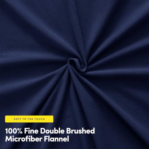 Image of Flannel Sheets Warm and Cozy Deep Pocket Breathable All Season Bedding Set with Fitted, Flat and Pillowcases, Twin, Navy