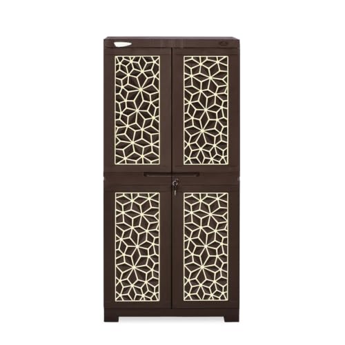 Image of Nilkamal Freedom FMM Star Plastic Wardrobe | 4-Shelf Storage Cupboard with Doors | 3-Year Warranty|Clothes Organizer|Almirah|for Home, Living Room, Bed Room|Adult & Kids| Weather Brown /Biscuit