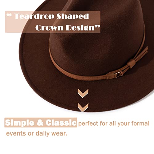 Lisianthus Men & Women Vintage Wide Brim Fedora Hat With Belt Buckle A-Coffee 59-60Cm #TOP1