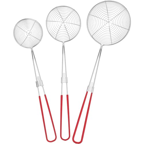 Kichvoe 3pcs Stainless Steel Strainer Colander Ladles with Coated Handles for Cooking Easy to Clean and Store Versatile Kitchen Essentials