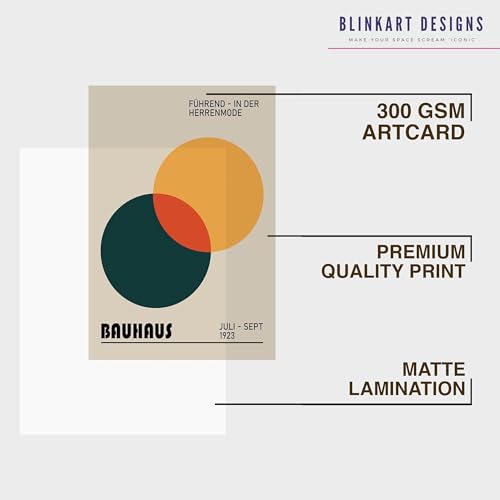 Image of BLINKART Vintage Bauhaus Retro Geometric Aesthetic Poster Gallery | Colorful Wrap Framed For Home Office Studio Living Room Modern Art Studio Decoration Abstract Shapes | (d91) | 13x10 Inch