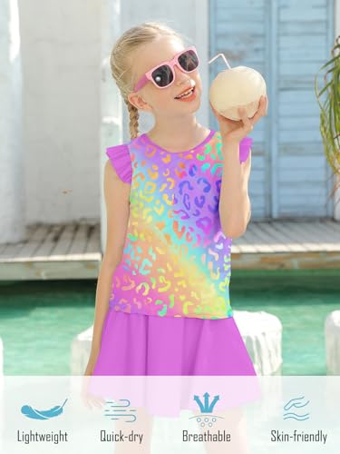 Image of Girls Swimsuit 2 Piece Ruffle Bathing Suit UPF 50+ Tankini Swimsuit Skirt with Lining Size 3-10