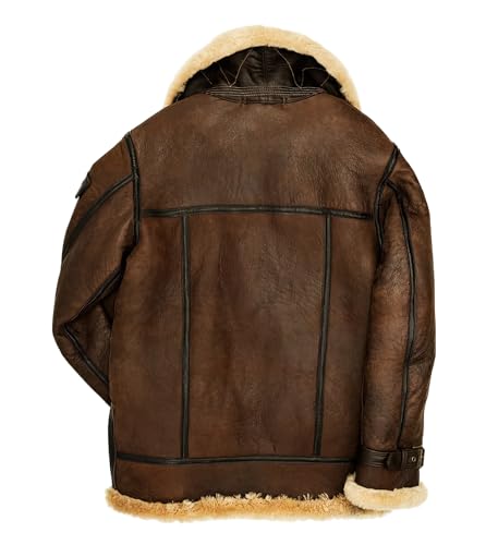 Men’s Brown B3 Flying Aviator Shearling Fur Sheepskin Leather Jacket – Vintage Leather B3 Bomber Jacket Winter3