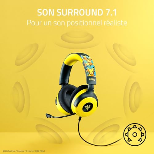 Razer Kraken V4 X Pokémon Edition Casque de Jeu PC USB Filaire Drivers Triforce 40mm Micro cardioïde rétractable Son Surround Chroma RGB pour PC et Console Via USB C | Pokémon Kanto - vue 4