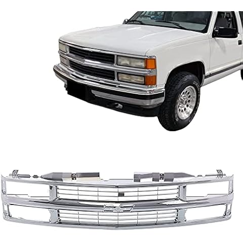 Titanium Plus Autoparts Compatible With CHEVROLET Chevy Blazer 94-00 Chevy C/K 1500 2500 3500 Suburban/Tahoe/Blazer Front Grille Grill Chrome GM1200463 Cover