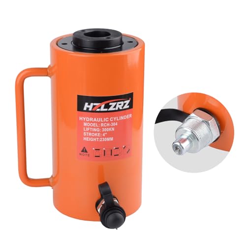 Image of HZLZRZ 30T Hydraulic Cylinder Jack Hollow Single Acting Hydraulic Ram Cylinder, Hydraulic Lifting Cylinders 4 inch(101mm) and Porta Power Kit (RCH-304)