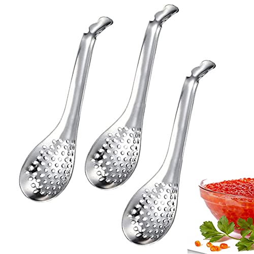 3 Piezas Pequeña Cuchara Ranurada de Acero, Cuchara de Caviar, Pequeña Cuchara Ranurada con Agujeros, para Hacer Caviar, Antióxido, Adecuado para el Hogar, la Cocina y el Restaurante Cover