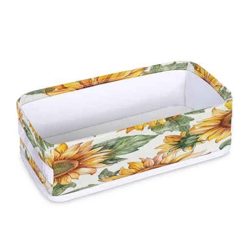 Tablerazzi Toilet Tank Topper Paper Basket with Handle, Sunflower Bathroom Storage Basket for Organizing, Floral Farmhouse Country Small Fabric Storage Bins for Bathroom Decor