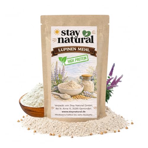Stay Natural Lupinenmehl mit 36% Protein ideale pflanzliche Eiweißquelle für Fitness Low Carb und vegane Ernährung perfekt zur Unterstützung einer eiweißreichen Lebensweise (450 g)