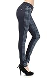 Fashion MIC 2 Tone with Houndstooth Plaid Fashion Pants (Large, Blue)