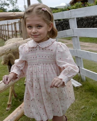 Twoflower Hand-Embroidered Dress - Smocking and Lace Vintage Autumn Long Sleeve Clothing Kids Toddler Holiday Birthday Party3