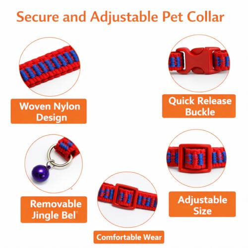 Image of Emily Pets Cat Collar with Bell, Solid & Safe Collars for Cats, Nylon, Mixed Colors, Pet Collar, Breakaway Cat Collar, Free Replacement (Multi Color, 1 Piece)