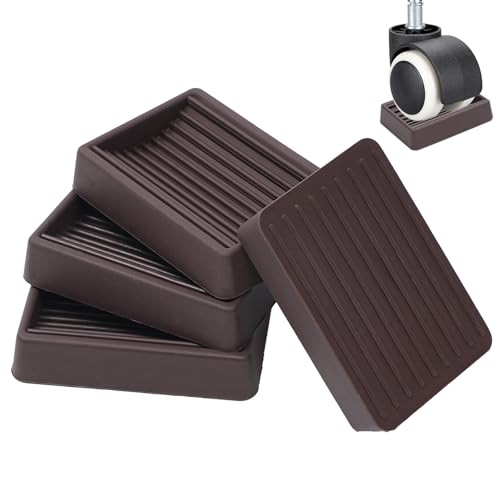 Furniture Wheels Caster Cups Non-Slip Rubber Bed Frame Stopper Floor Protector for Any Furniture with Wheels - 4 Pack (Brown)