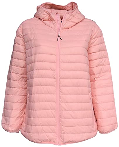 Snow Country Outerwear Plus Extended Size Packable Down Jacket Hooded Coat (Pale Pink, 3X) #TOP2