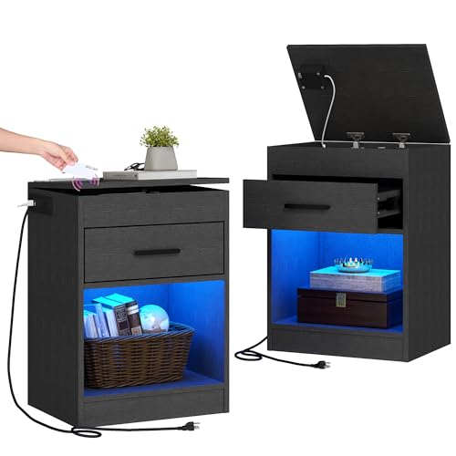 Auromie Set of 2 Nightstand with Charging Station and LED