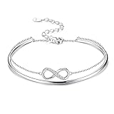 Chriscoco 925 Sterling Silber Infinity Armband Damen Mädchen Verstellbar Cubic Zirkonia Endless Love Armbänder Geschenke für Muttertag Valentinstag