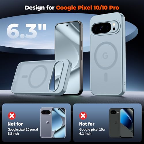 Image of SUPFINE Magnetic for Google Pixel 10 Pro Case /Pixel 10 Case with Screen Protector, (Built-in Magnets) ((Military Grade Drop Protection) Slim Translucent Shockproof Phone Case,Sliver Blue
