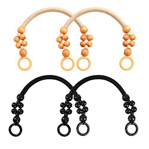 Tianyis 4 Stück Handtaschengriffe mit Holzperlen,Holzperlen Taschengriff,Taschenbügel Taschenhenkel,Taschen Ersatzgriff,für DIY Handgemachte Strandtasche Handtaschen Griffe,47,5 cm(Schwarz+Holzfarbe) Cover