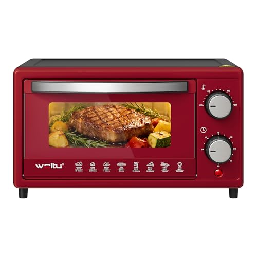 WOLTU Mini Horno Electrico 10 L, 650 W, con Bandeja de Horneado, Rejilla, Temperatura 100-230°C, Temporizador 0-60 Min, Rojo