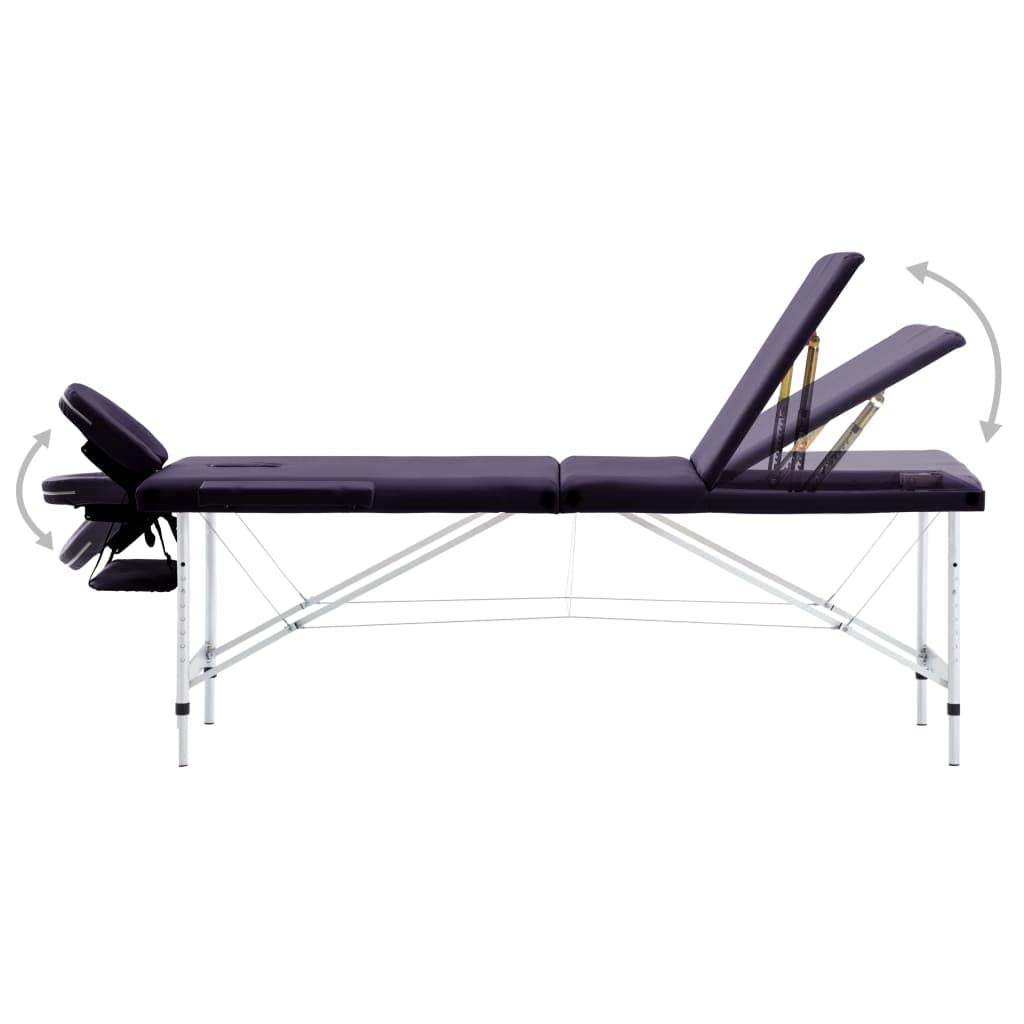 Klappbare Massageliege 3 Zonen mit Aluminiumgestell, 30 mm Polsterung, 191 x 70 cm, violett, tragbar für Praxis Salon Spa Studio Massage Entspannung Körperpflege