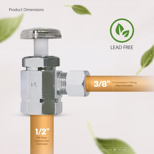 Image of Midline Valve 71112QS-OM-5 Water Supply Stop Valve with Multi-Turn Wheel; Angle Shut-off for Toilet, Sink, Dishwasher, Heater; 1 /2'' FIP x 3 /8'' Compression; Chrome Plated Brass (5 PK)