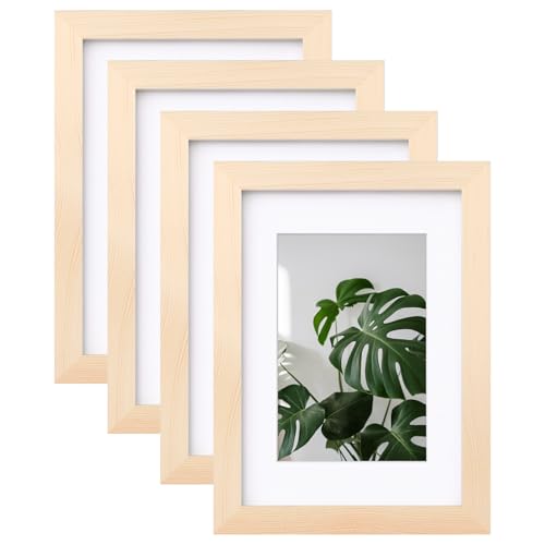 EGOFINE A5 Frames Set of 4,Wooden Photo Frame A5,14.8x21cm Picture Frames,A5 Poster Frame with Plexiglass for Tabletop and Wall Mounting，Natural Wood