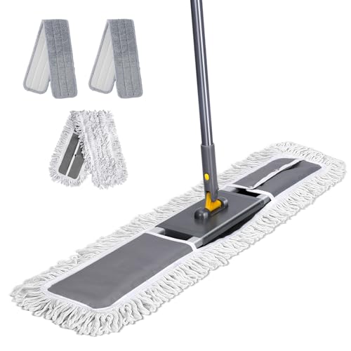 Masthome 90cm Breiter Bodenwischer, Großer Flachmopp mit 152cm Edelstahlgriff, Industrieller Wischmopp mit 1 Baumwolle Pad und 2 Mikrofaser Pads, Wischmopp für Haus, Büro, Hotel, Mall und Garage