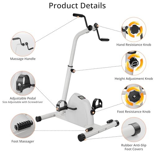 Image of RYGEO Arm Leg Pedal Exerciser Bike Hand Arm Leg and Knee Peddler Adjustable Fitness Equipment for Seniors Cardio Exercise