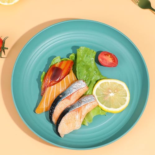 Image of Unbreakable Wheat Straw Dinner Plates for Camping, Salad, Kitchen, Dessert, Fruit, Cakes, Pizza, Housewarming, Thanksgiving, Noodles, Ice Cream Dishwasher Safe (20cm+23cm, Green, Pack of 6)