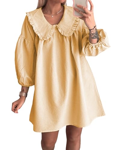 Image of Ynhonra Women's Gingham Mini Dress 3 /4 Puff Sleeve Babydoll Doll Collar