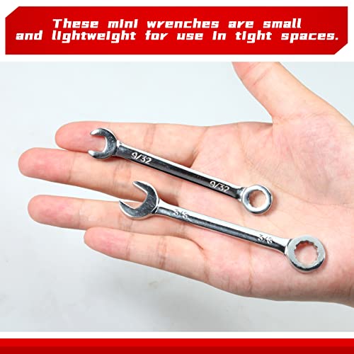 Leontool Mini Wrench Set Sae 10 Pcs 5/32" To 7/16" Open End And Box End Ignition Wrench Set With Key Ring, Spanner Wrench Set With Portable Storage Pouches #TOP4