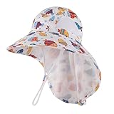 mk matt keely cappello da sole bambini con visiera estivo protezione nuca cappellino con tesa larga per 3 a 12 anni ragazzi ragazze,pesce bianco