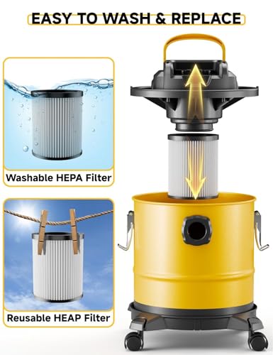 Image of Cordless Ash Vacuum for Pellet Stoves, for DEWALT 20V Max Battery, Pellet Stove Vacuum Cleaner with 2 HEPA Filters, Powerful Suction, 4 Gallons & 4 Wheels, 38 inch Hose for Wood Fireplaces, BBQ Grills