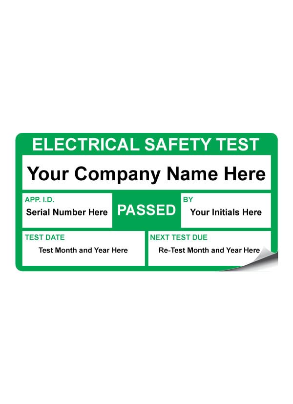 1000 Personalised Custom PAT Test Plug Labels, 38mm x 20mm Permanent Synthetic PP Labels