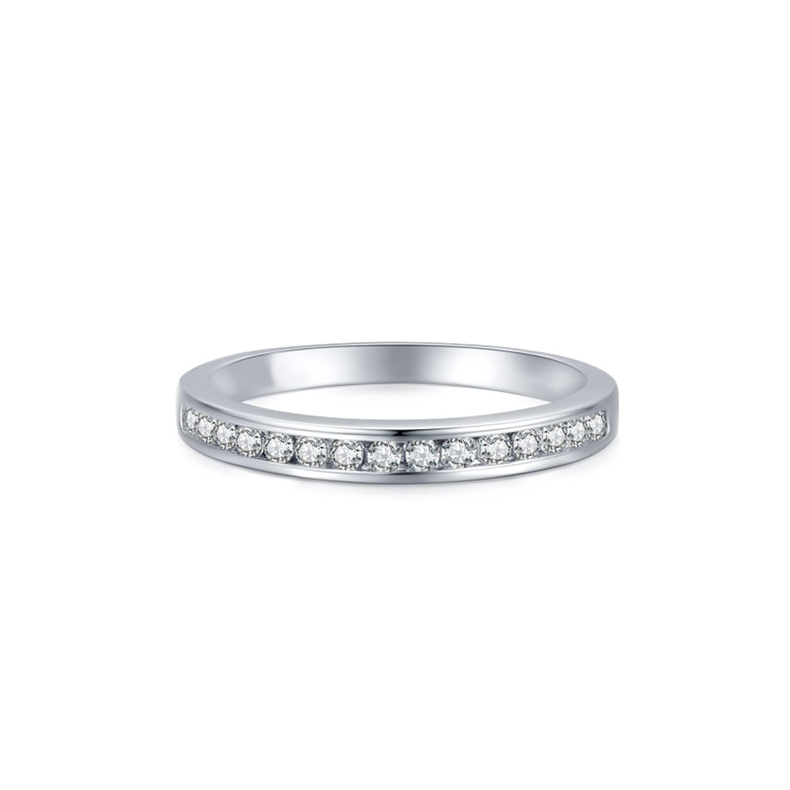 Anillos de compromiso, anillo de oro blanco, 18 K, apilable, diseño clásico de fila con diamante redondo, tamaño 52 (16,6)